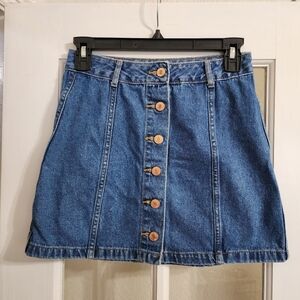 Forever 21 Premium Denim Button Front Mini Skirt Women’s Small Blue 100% Cotton